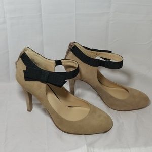 Nine West suede nude pumps with black bow